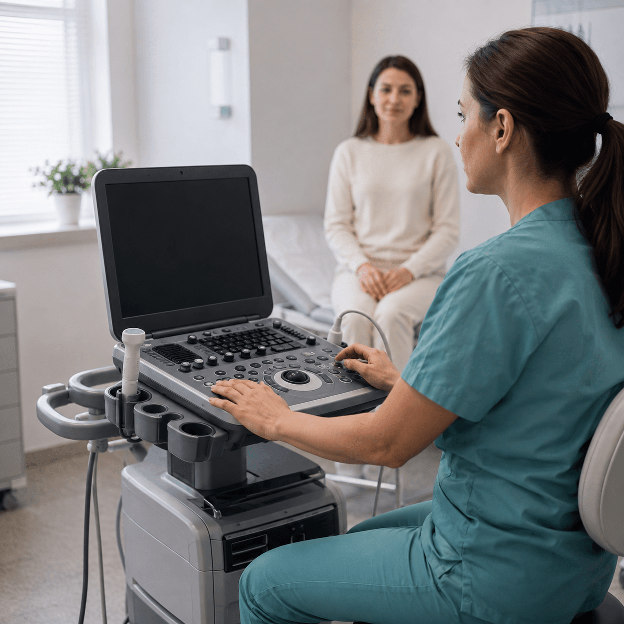 Illustrative ultrasound equipment in a pregnancy clinic